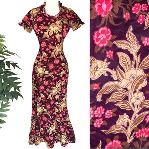 Vintage Floral Maxi Dress - Purple and Red